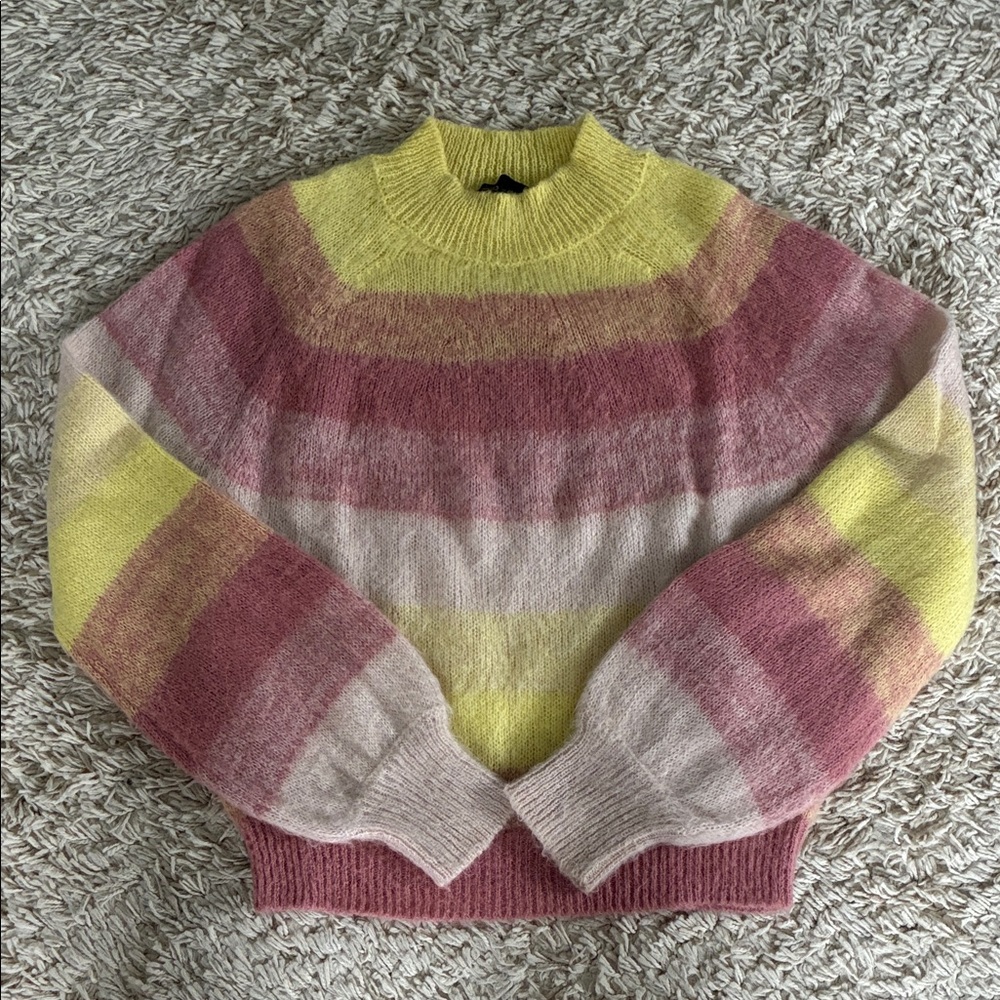 Maje Pink and Yellow Striped Mohair Sweater